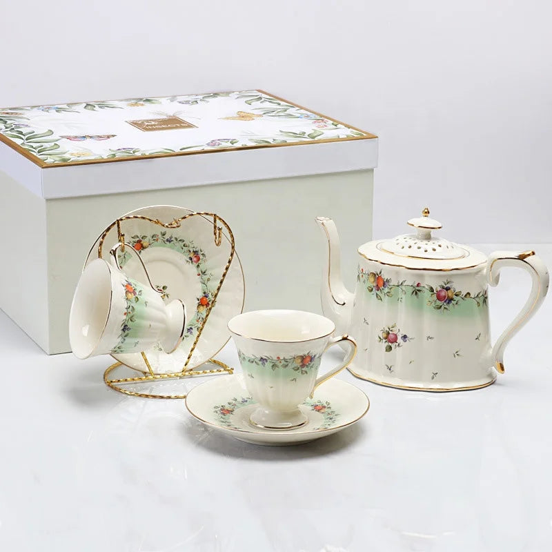 Coffee Set for Gifts with Gold Border Ceramic Amazon's Best-selling European Luxury Customized Color Box Coffee & Tea Sets