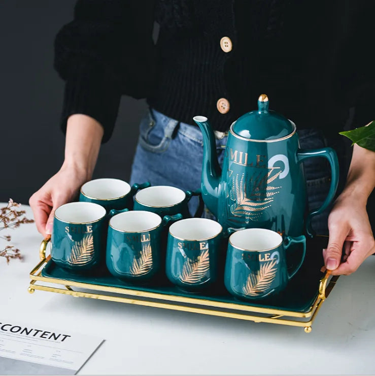 Nordic ceramic light luxury drinking cup dark marble green tea cup coffee set