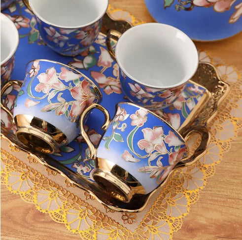 Hot Sale Nordic Living Room Home Decors Flower Pattern Water Cup Set Porcelain Coffee Tea Cup Sets