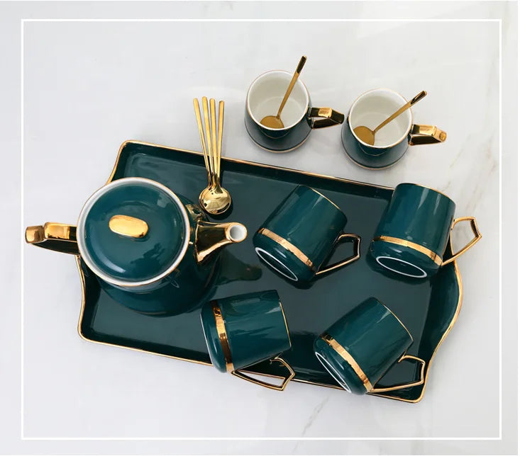 Household ceramics modern minimalist style color glaze afternoon tea set drinking set coffee cup set with tray