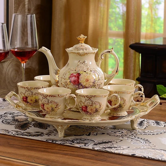 Low-price promotion of British characters and flower relief ceramic afternoon tea coffee set