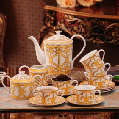 Promotional 15 Pcs Europe Luxury Fine Porcelain Coffee & Tea Sets For Gift