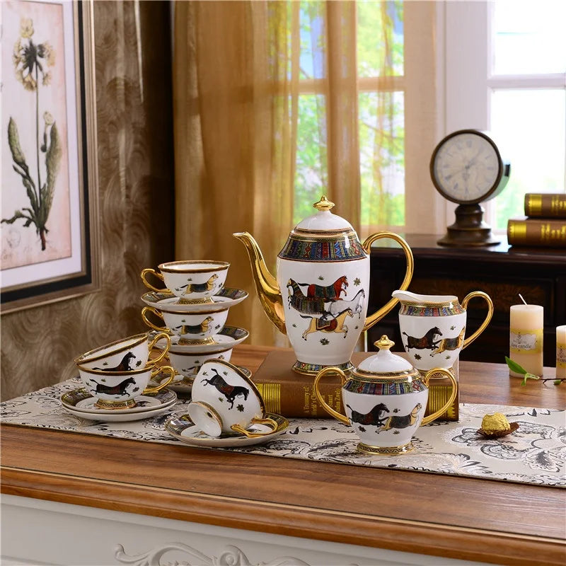 Promotion 15 Pcs Nordic Royal War Horses Porcelain Coffee Tea Cups Set For Home Decors