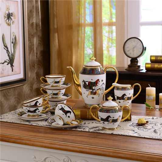 Promotion 15 Pcs Nordic Royal War Horses Porcelain Coffee Tea Cups Set For Home Decors