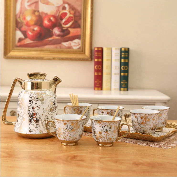 Hot Sale Nordic Living Room Home Decors Flower Pattern Water Cup Set Porcelain Coffee Tea Cup Sets