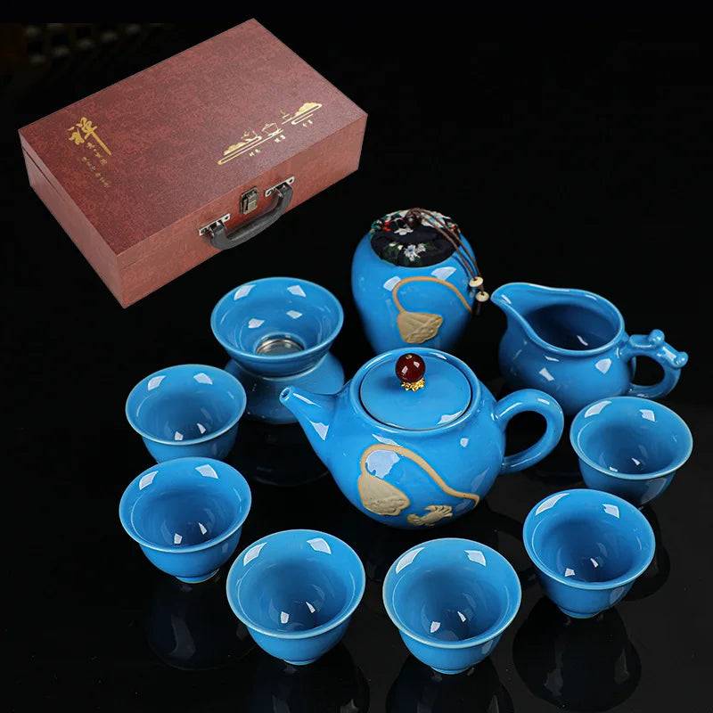 Wholesale Kung Fu tea set red crockery teapot cup set with gift box