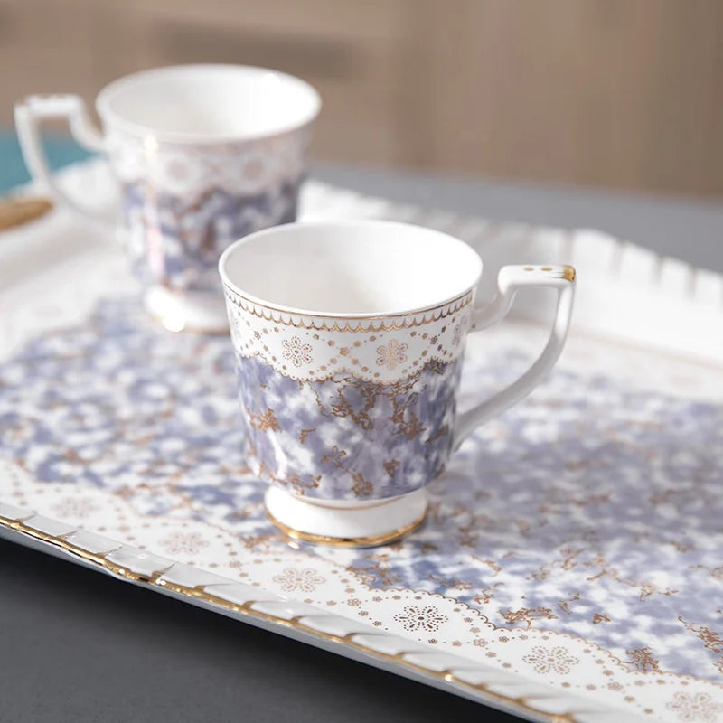 Low price hot selling Western style household white and purple afternoon tea ceramic coffee set