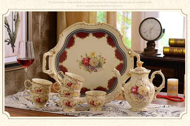 Low-price promotion of British characters and flower relief ceramic afternoon tea coffee set