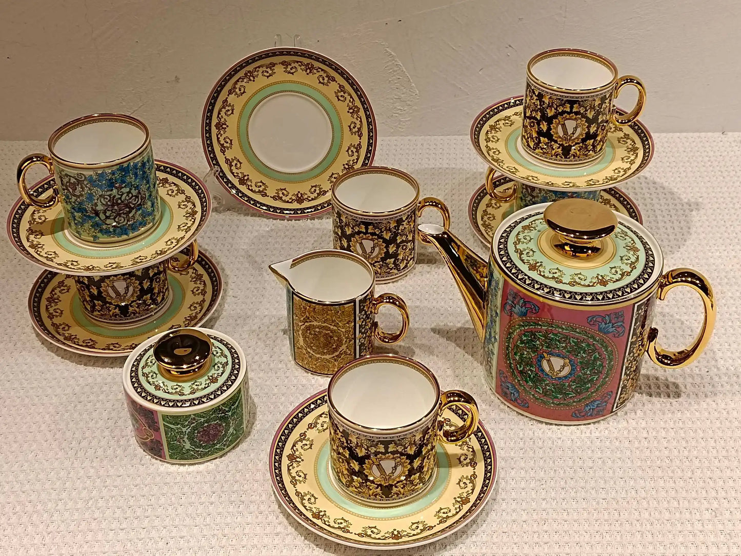 New European color pattern 15-piece ceramic tea set coffee set