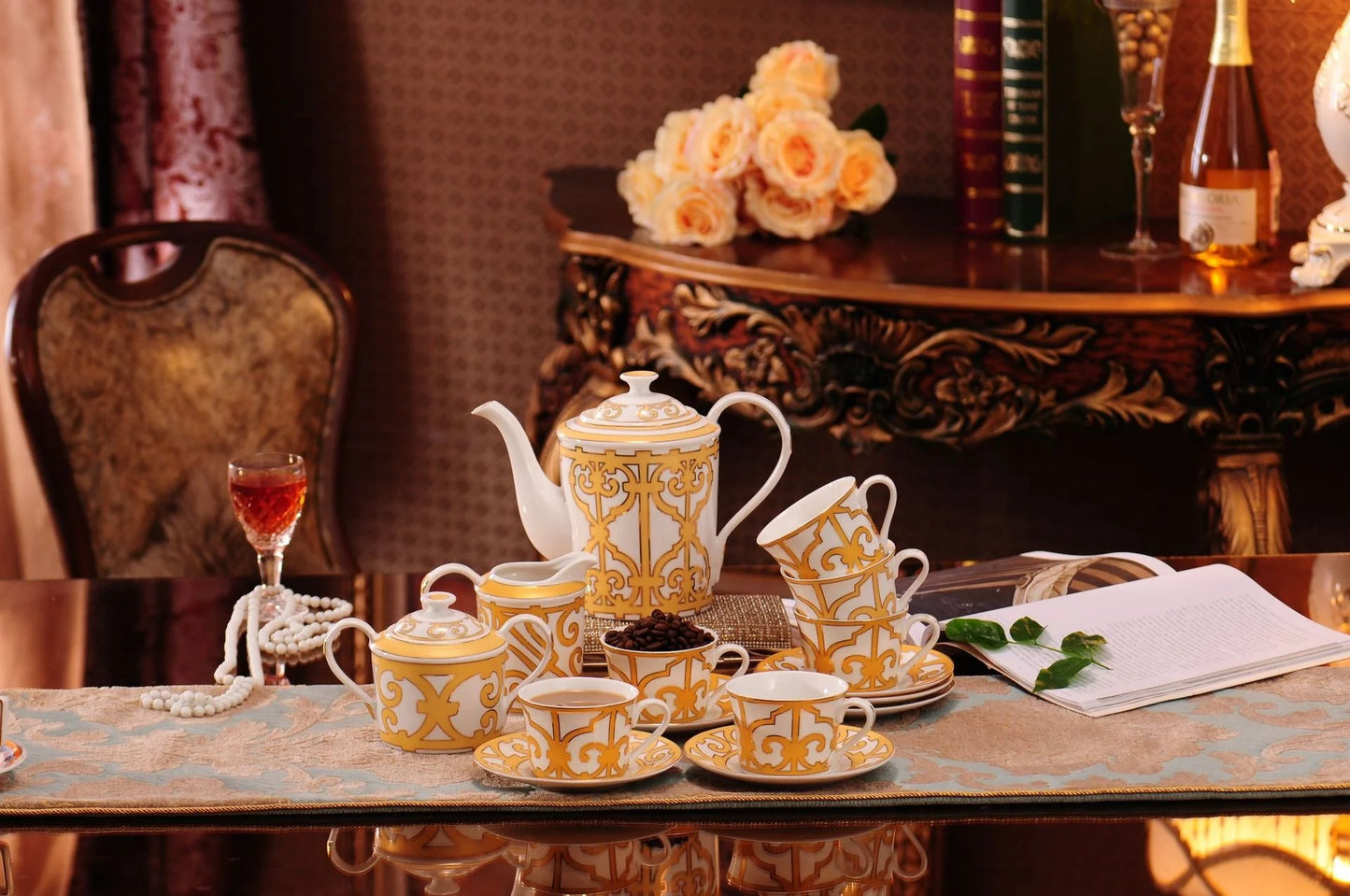 Hot sell coffee cup porcelain drinkware coffee mug set 15pcs ceramic tea set albert royal coffee set