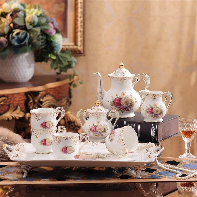 Best selling European classic rose pattern afternoon tea coffee set