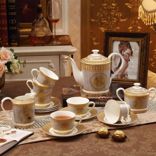 Luxury Nordic Gold Color Mosaic Home Decors Ceramic CoffeeTea Sets With Gilding Handle