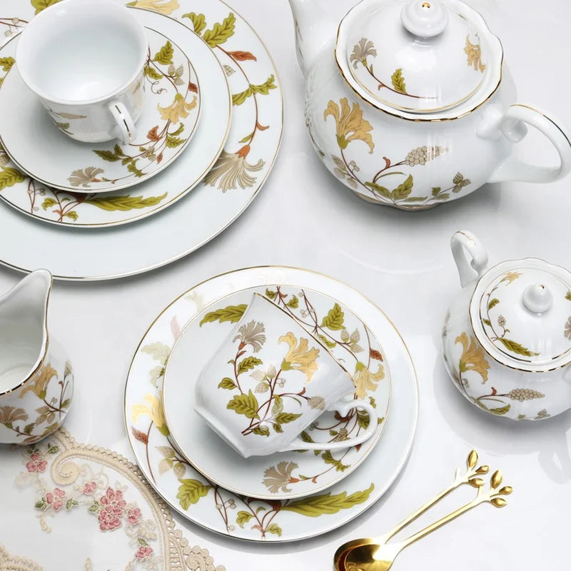 Hot selling Nordic flower patterned porcelain coffee set and plate