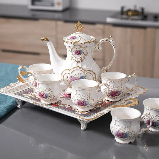 Customized and wholesale European flower relief pattern afternoon tea coffee set