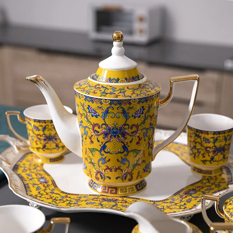 Discount European Yellow Enamel Afternoon Tea Ceramic Coffee Set