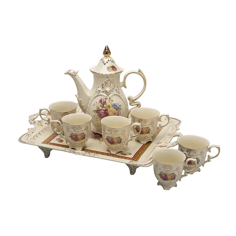 Discount European-style white Phnom Penh embossed rose pattern afternoon tea coffee set and tea set