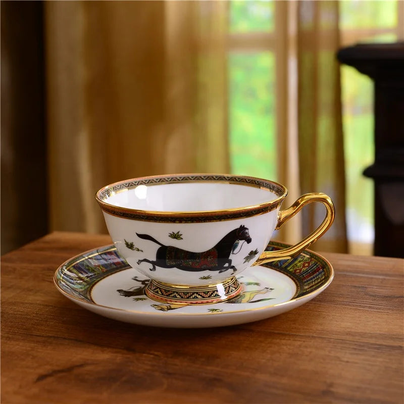 Promotion 15 Pcs Nordic Royal War Horses Porcelain Coffee Tea Cups Set For Home Decors