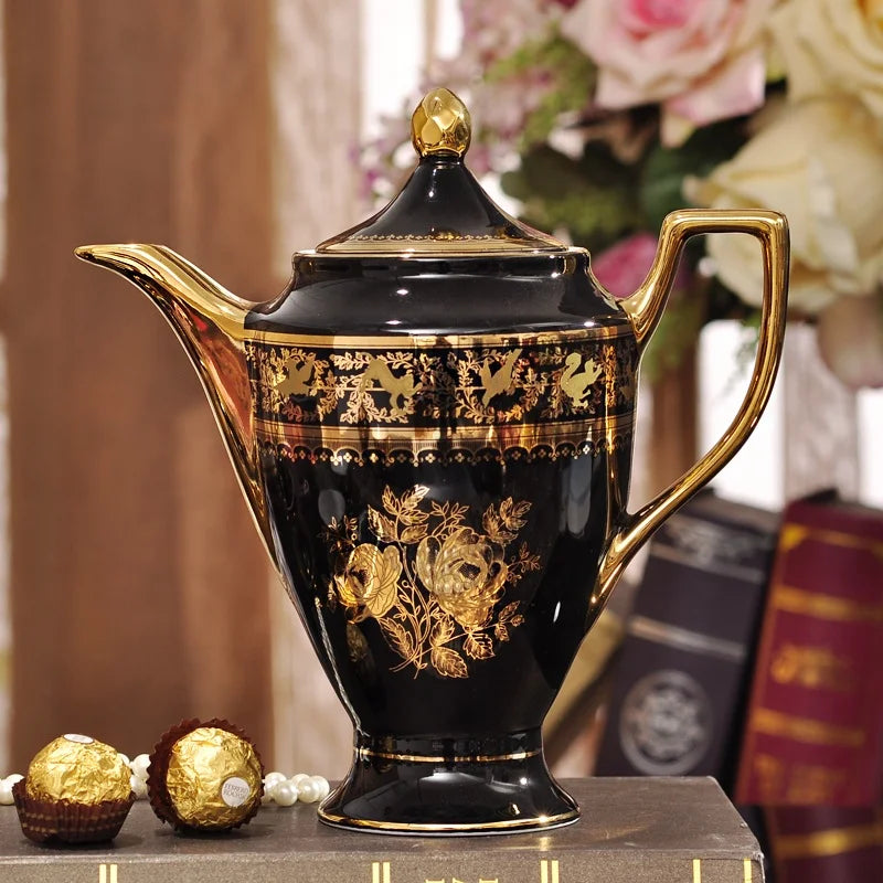 Wholesale Western Black Luxury Ceramic Cups Gilding  Home Decor Living Room Porcelain Coffee and Tea Sets