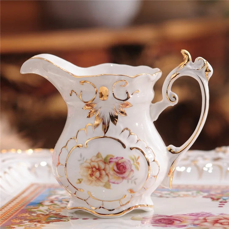 Luxury Embossed Flower White Afternoon Tea Coffee Set Best-selling European Country Ceramic Tea Pot Customized Color