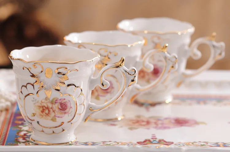 Luxury Embossed Flower White Afternoon Tea Coffee Set Best-selling European Country Ceramic Tea Pot Customized Color