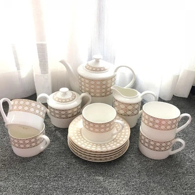 Hot Sale 15 Piece Nordic Luxurious Fine White and Gold Diagonal Ceramic Coffee and Tea Set