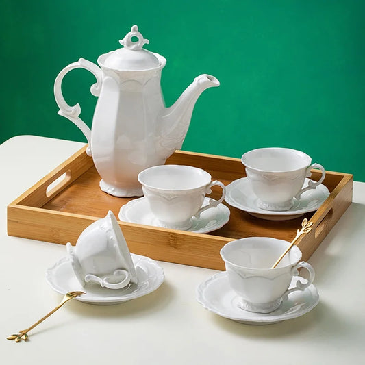 The manufacturer promotes European style simple relief ceramic coffee set afternoon tea set