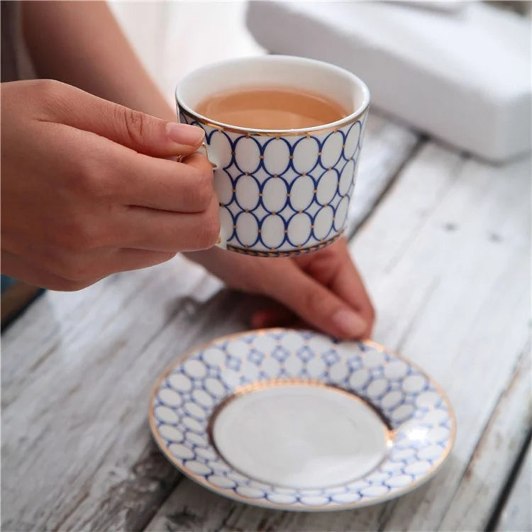 Hot selling 15pcs European Style Blue Annulus Porcelain Coffee and Tea Sets Ceramic Cups Set