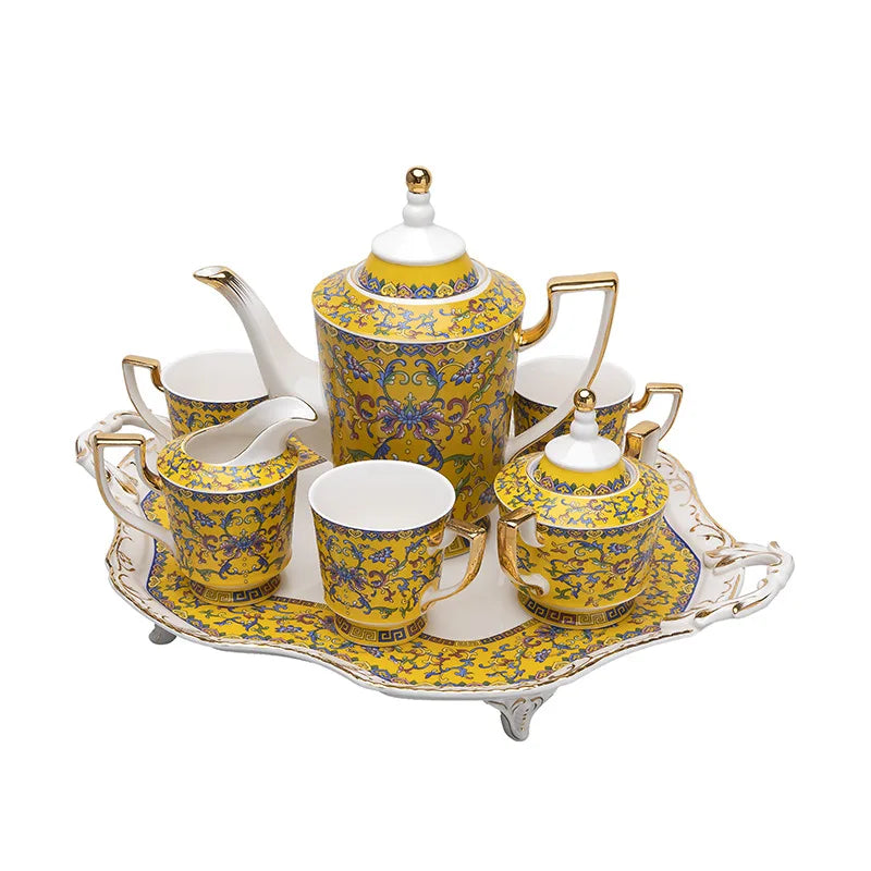 Discount European Yellow Enamel Afternoon Tea Ceramic Coffee Set