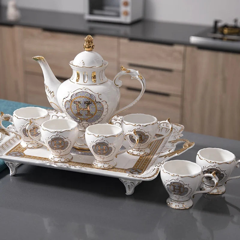 Style Creative Hand-painted Relief Mosaic Afternoon Tea Coffee Set Vintage Ceramic Tea Pot Low Price Promotion European