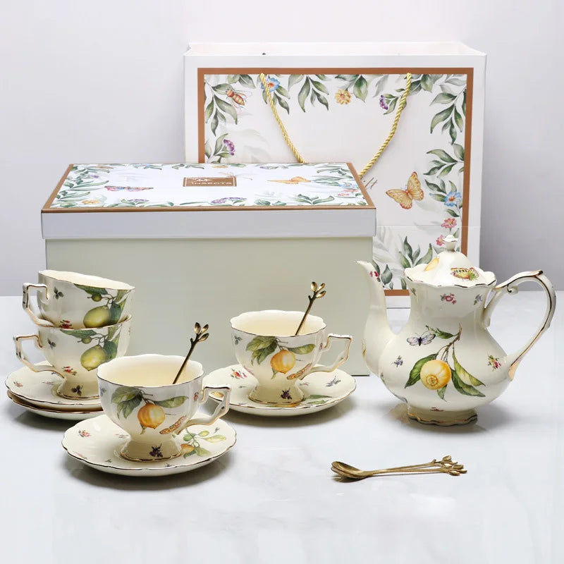 Tea Sets Lemon Patterned Porcelain Wholesale of European Europe Provided Coffee Cup Handmade Printed Ceramic European