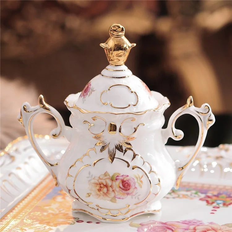 Luxury Embossed Flower White Afternoon Tea Coffee Set Best-selling European Country Ceramic Tea Pot Customized Color