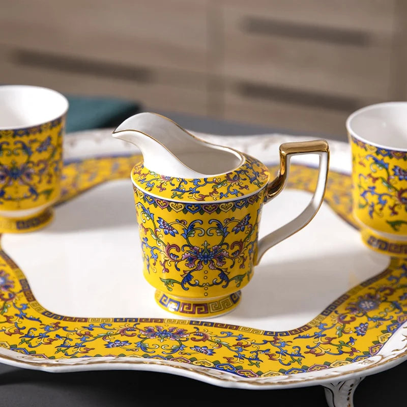 Discount European Yellow Enamel Afternoon Tea Ceramic Coffee Set