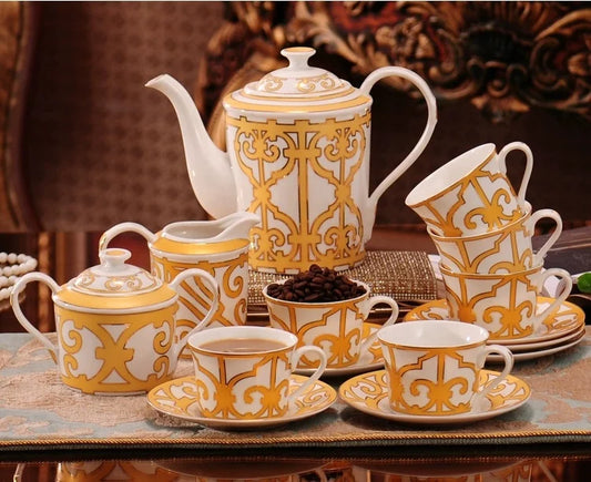 Promotional 15 Pcs Europe Luxury Fine Porcelain Coffee & Tea Sets For Gift