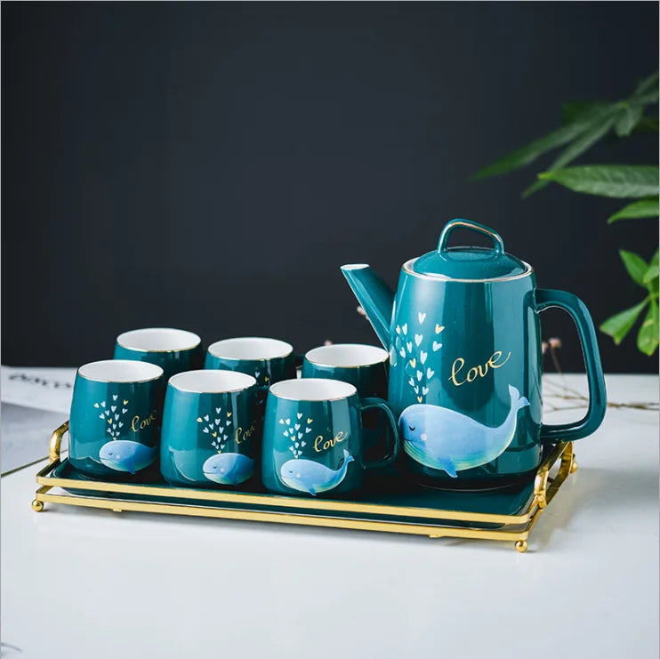 Nordic ceramic light luxury drinking cup dark marble green tea cup coffee set