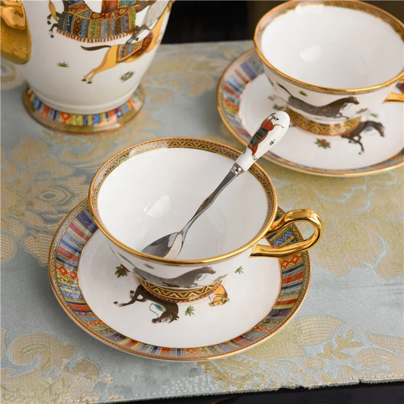 Promotion 15 Pcs Nordic Royal War Horses Porcelain Coffee Tea Cups Set For Home Decors