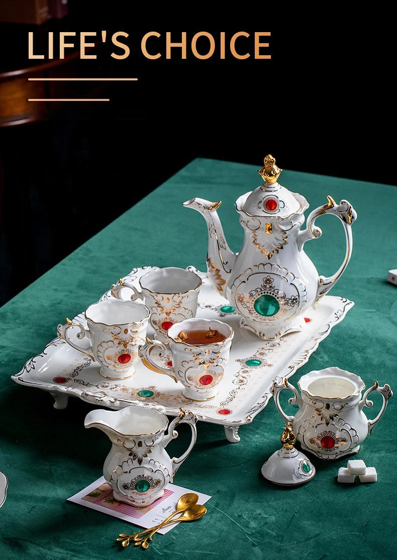 Factory wholesale European white embossed gold-plated afternoon tea ceramic coffee set