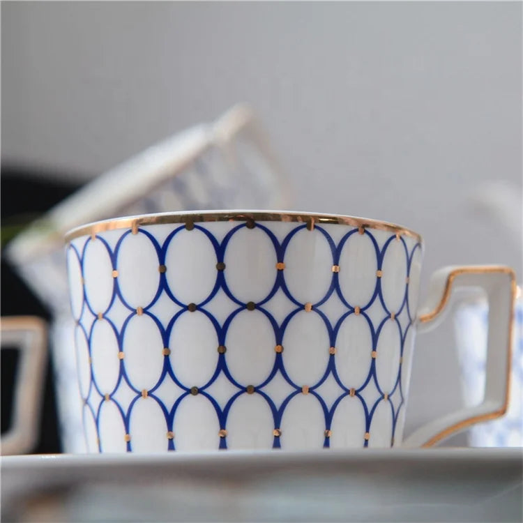 Hot selling 15pcs European Style Blue Annulus Porcelain Coffee and Tea Sets Ceramic Cups Set