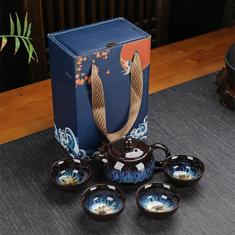 Classical Teapot Sets Gift Bag Drinkware Coffee Tea Sets Hand Painting Country Ceramic Lovely Chinese Socksroduct 5 Pcs Stocked