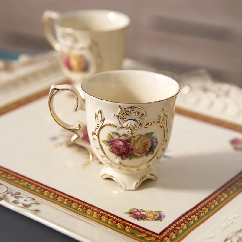 Discount European-style white Phnom Penh embossed rose pattern afternoon tea coffee set and tea set