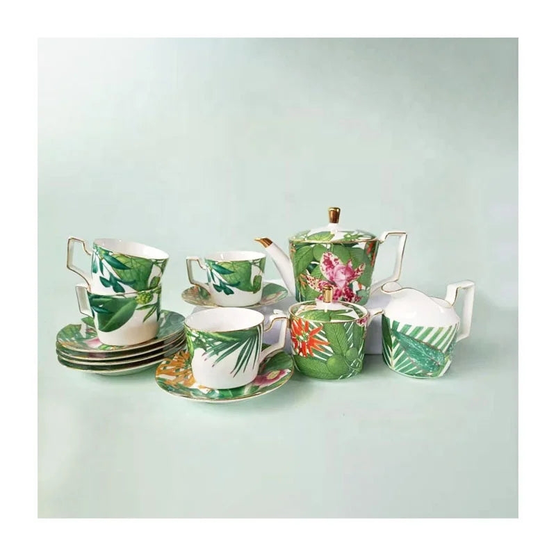 Hot Sale Tropical Rainforest Series 15 Piece Ceramic Coffee Set