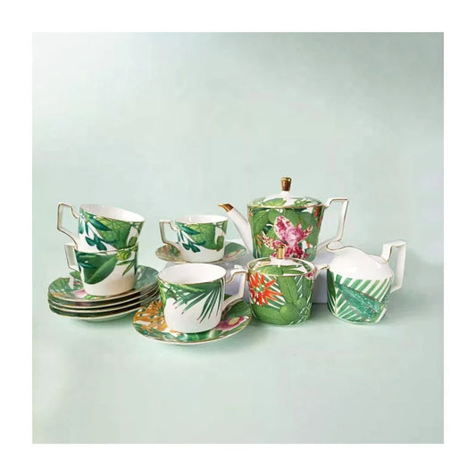 Hot Sale Tropical Rainforest Series 15 Piece Ceramic Coffee Set