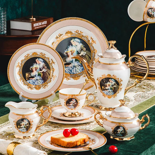 The manufacturer wholesales European oil painting noble women's luxury afternoon tea coffee set