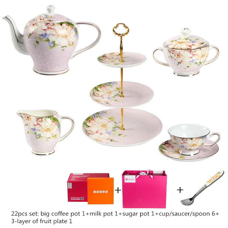 Hot sale light blue color fine british style bone china ceramic afternoon coffee tea set