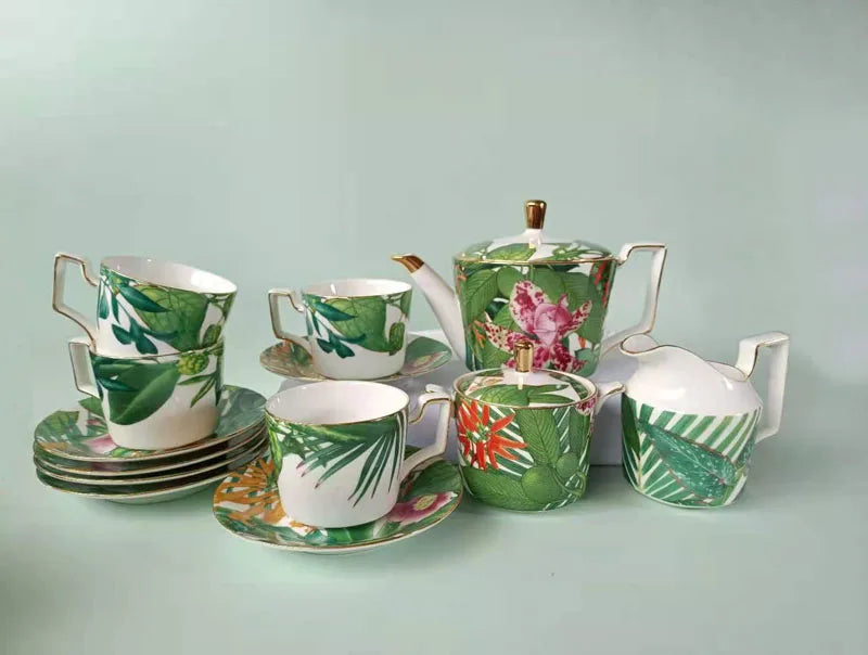 Hot Sale Tropical Rainforest Series 15 Piece Ceramic Coffee Set