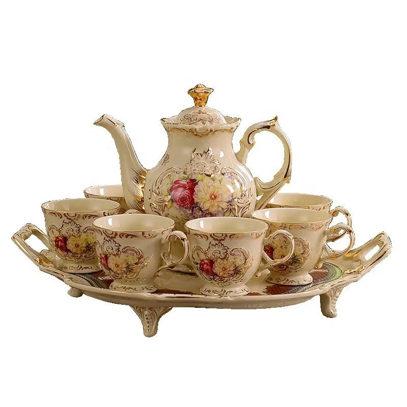 Low-price promotion of British characters and flower relief ceramic afternoon tea coffee set