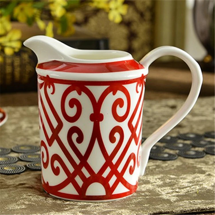 Best Sell Luxury Traditional Red Paper-cut Art Home Decors Bone China Coffee Tea sets