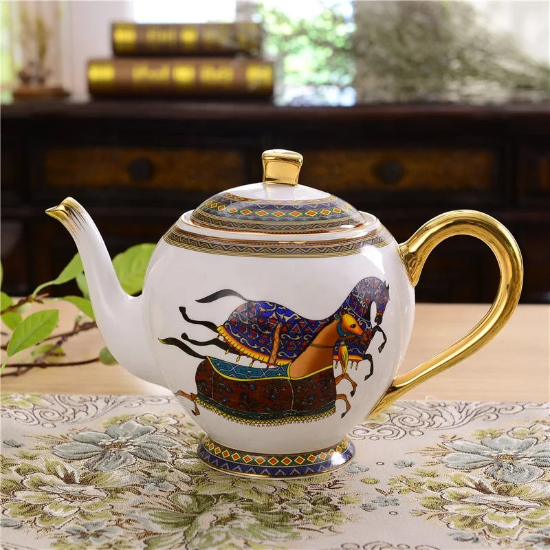 Promotional 15 Pcs Luxury Nordic War Horse Dining Room Fine Bone China Coffee & Tea Sets