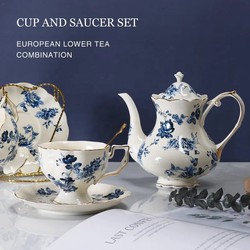 Customized wholesale European rose pattern coffee and tea set Creative ceramic mug gifts