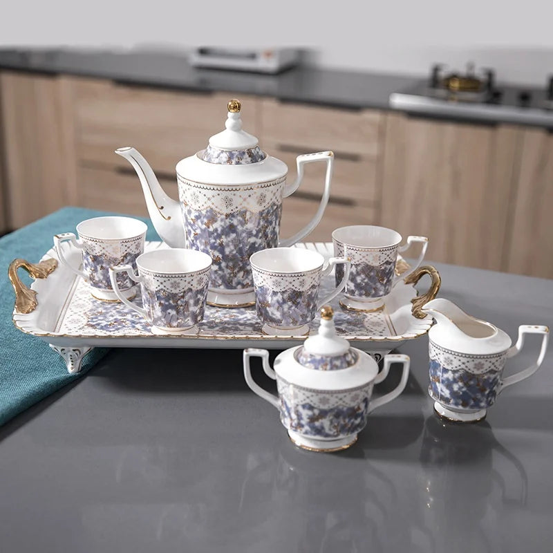 Low price hot selling Western style household white and purple afternoon tea ceramic coffee set