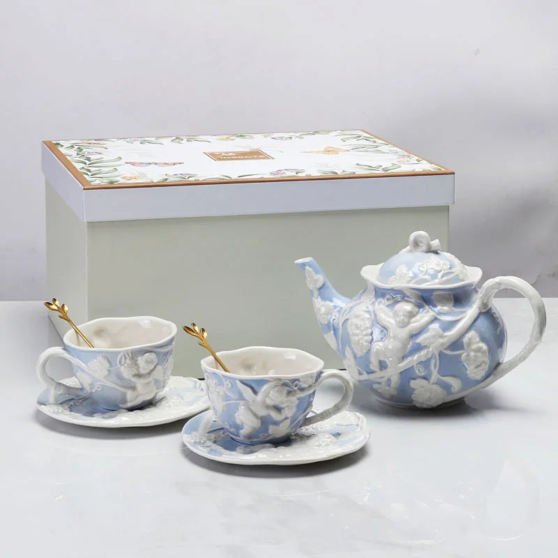 Discount European Classic Blue Ceramic Tea Set Gift Box